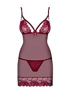 Skin-tight chemise, see-through mesh, straps over bust, lace cups